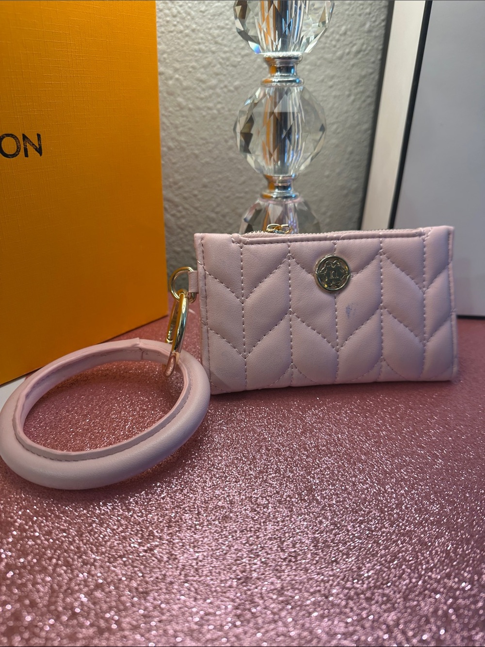 Unlisted Pink Quilted Wristlet Card Holder with Gold Accent